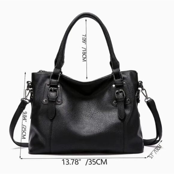 Women's 2 Piece Black Faux Leather Wristlet and Crossbody Tote Bag - Picture 4 of 5